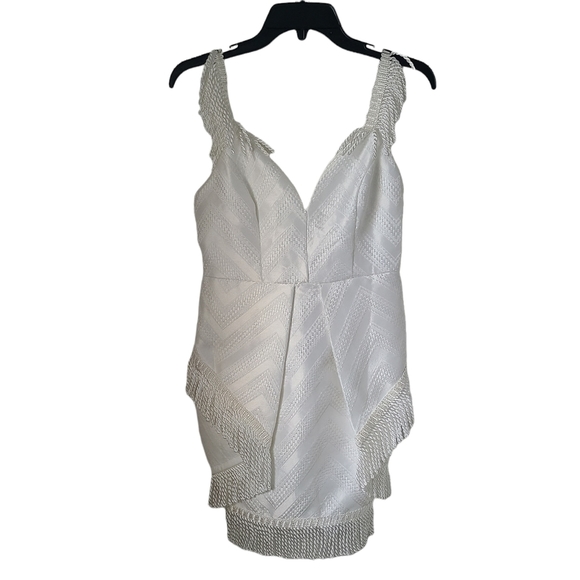 L'atiste by Amy V-Neck Layered Front Fringe Hem Strappy Mini Dress Zipper Back S - Picture 1 of 6